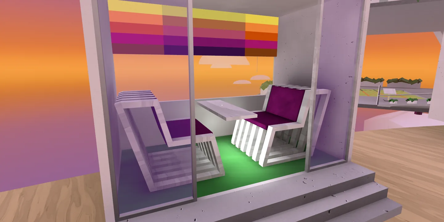 A small lounge with a colorful Pride flag